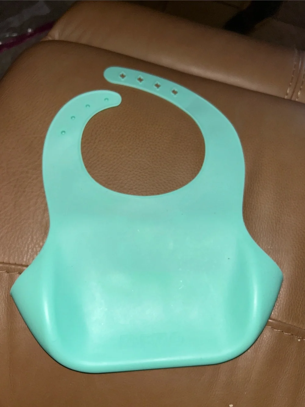 Soft Mint Silicone Baby Bib with Cute Character Pocket